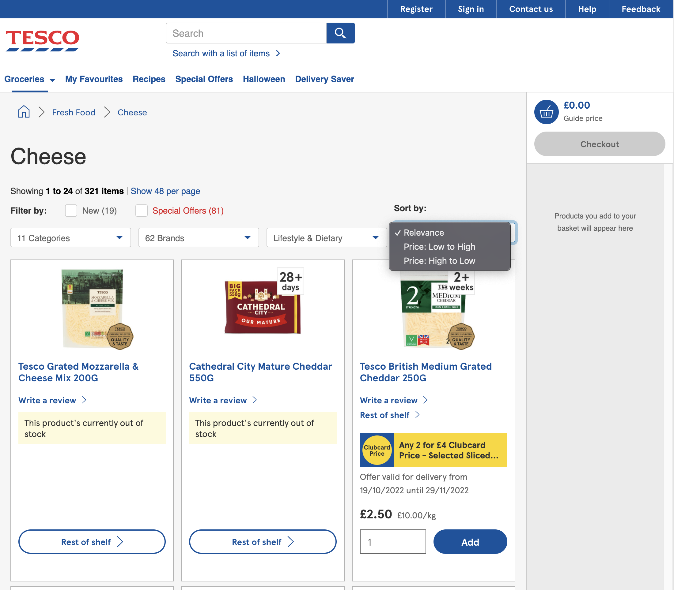 Tesco’s Sorting Tool 101 of 390 Sorting Tool Examples Baymard Institute